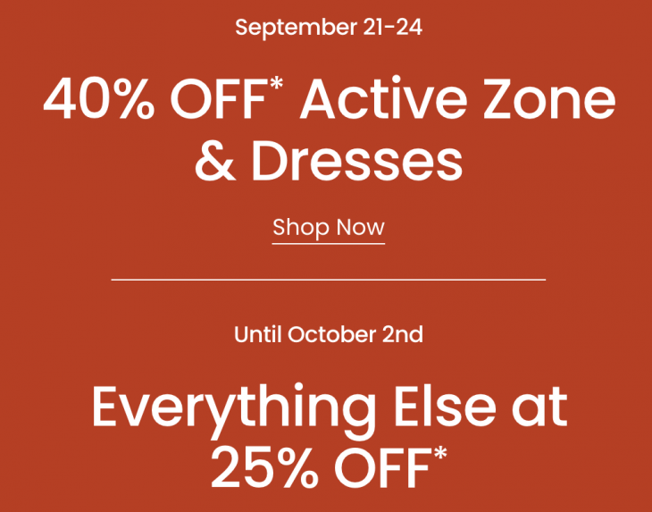 Pennington’s Canada: 40% off Active Zone and Dresses + 25% off Everything Else
