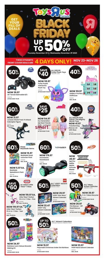 <div>Toys R Us Canada Black Friday &  Cyber Flyer Deals: Save up to 50% November 23rd – 29th</div>
