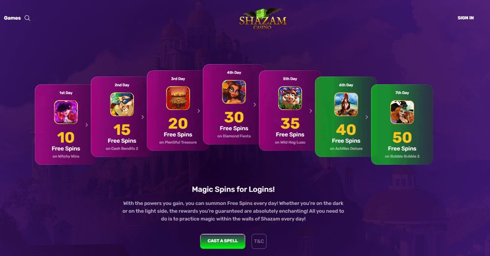 Shazam Casino’s Magic Spins for Logins