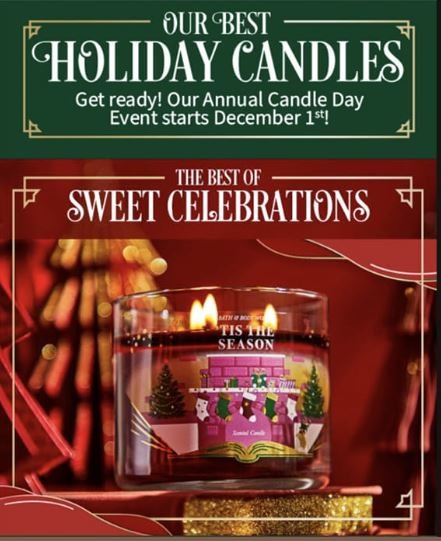 <div>Bath & Body Works Canada Annual Candle Day December 1st: 3-Wick Candles for the Lowest Price of the Year!</div>