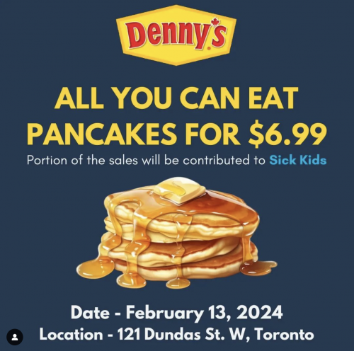 Denny’s Canada Offers: All you Can Eat Pancakes for Only $6.99, February 13