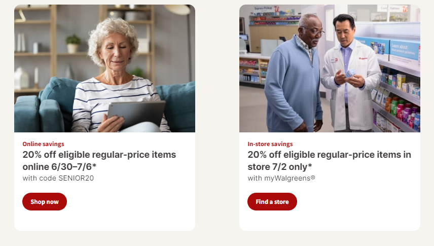 Senior Day at Walgreens! Get 20% Off Online Starting 6/30/24!