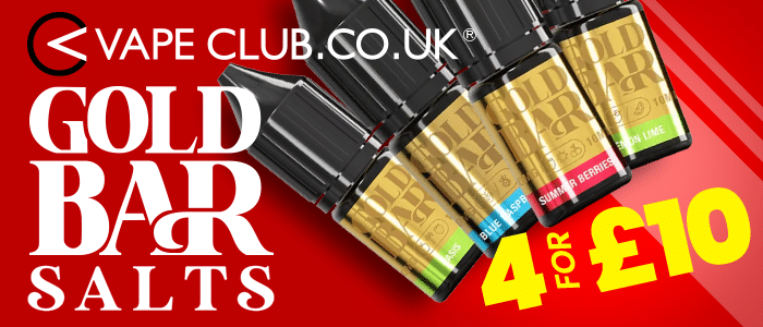 Vape Deal!! 4 x 10ml Gold Bar Salts E-liquid For Only £10!