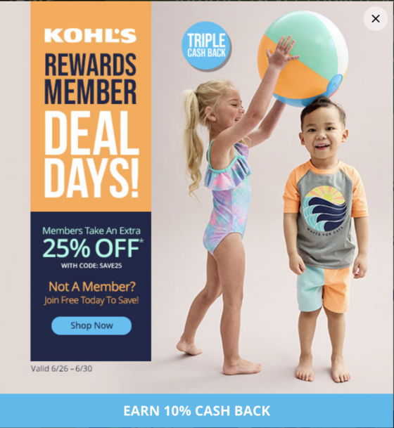 Kohls Get 10% Cash Back PLUS 25% Off Your Purchase