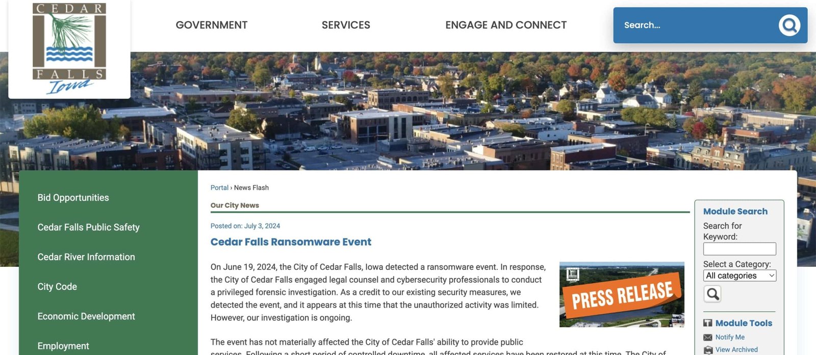 Ransomware gang BlackSuit claims attack on the City of Cedar Falls, IA