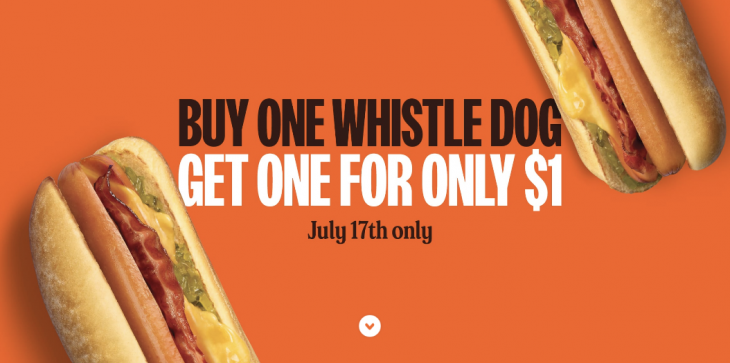 <div>A&W Canada National Hot Dog Day Promotions: Double the Whistle Dog for Only $1.00, July 17</div>