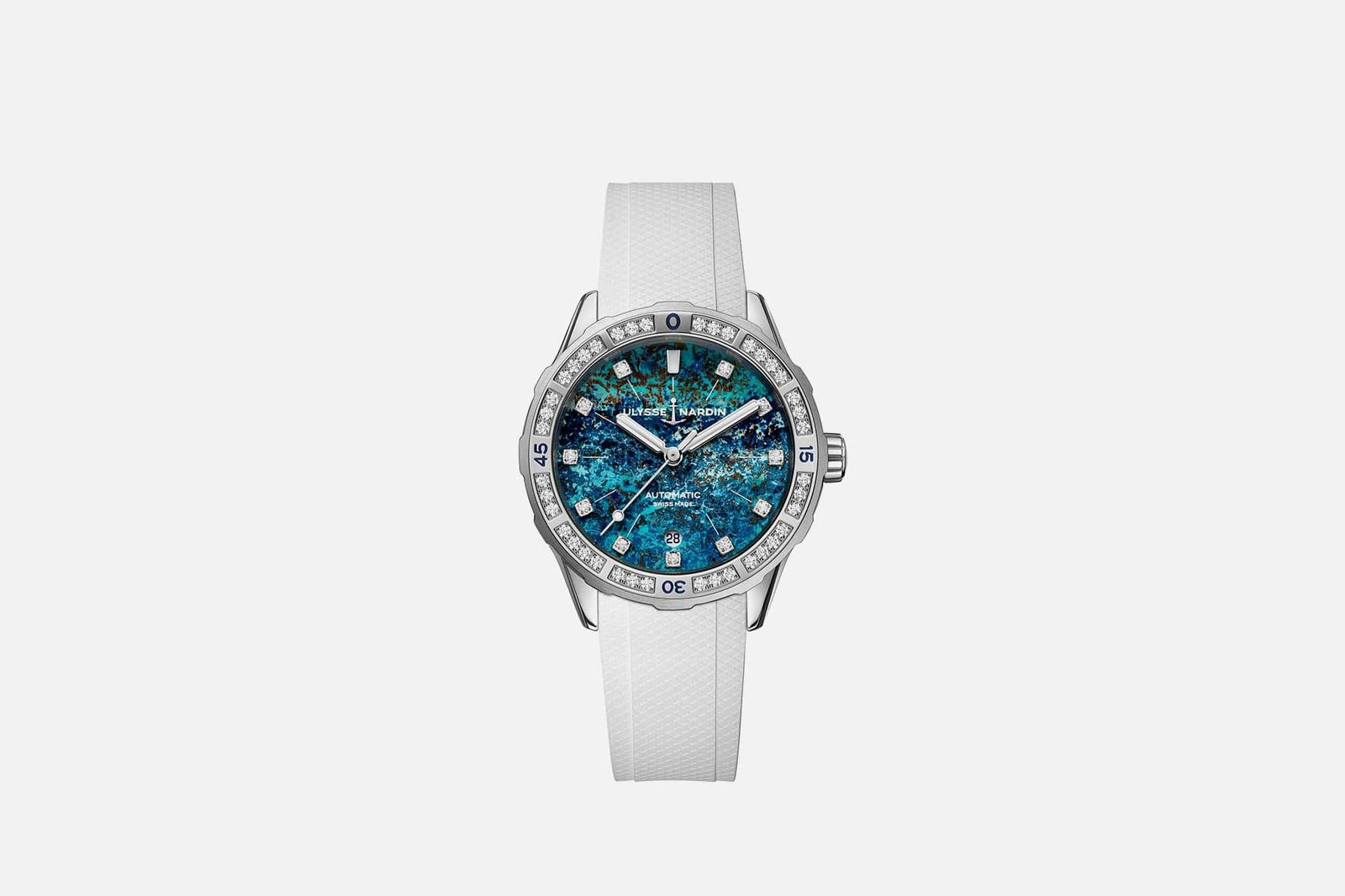 The New Ulysse Nardin Atoll Diver Features an Uncommon and Beautiful Stone Dial (And a Whole Bunch of Diamonds)