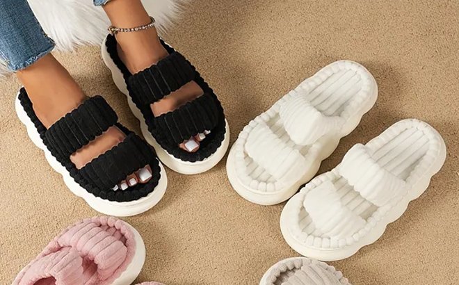 Women’s Plush Platform Slippers $6.59 Shipped