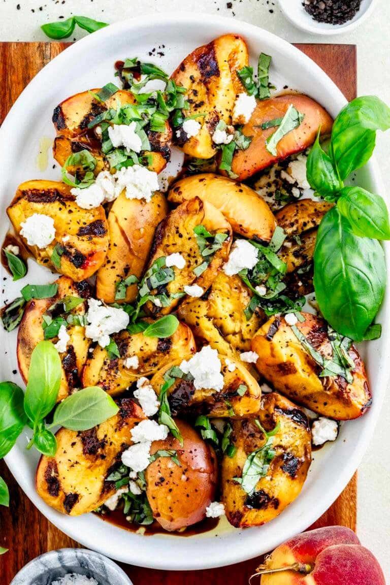 Grilled Peach Salad with Goat Cheese and Basil