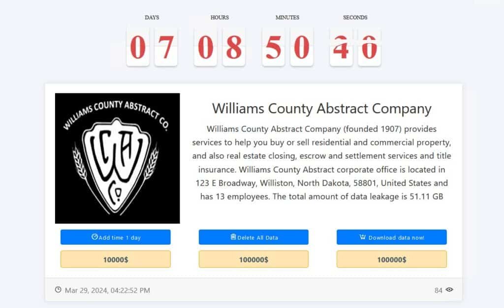 Williams County Abstract Company notifies 635 people about data breach that exposed SSNs