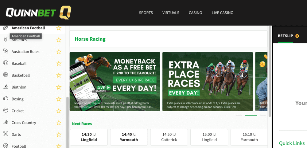 QuinnBet – MoneyBack as Free Bet