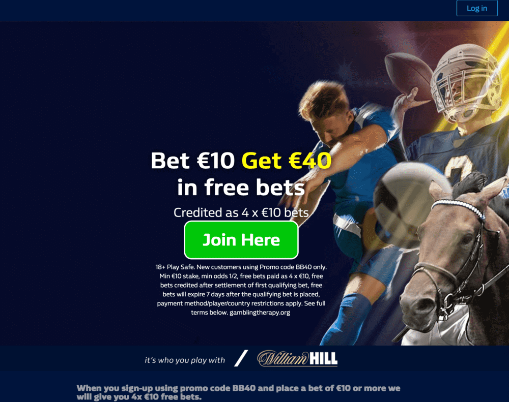 William Hill – get €40 free bet