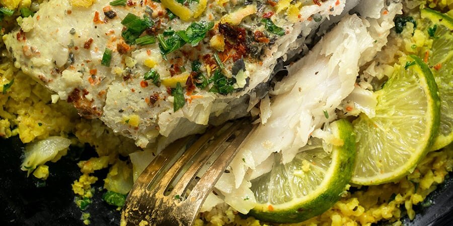 Coconut Lime Fish with Cauliflower Rice