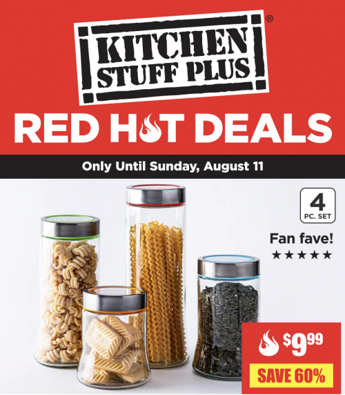 Kitchen Stuff Plus Canada Red Hot Deals: Save 60% on 4 Pc. Colour Splash Flared Canister Set + More Offers