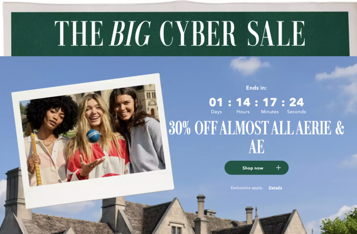 American Eagle and Aerie Canada Big Cyber Sale: Save 30% off Almost Everything Flash Sale