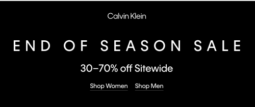 Calvin Klein Canada End of Season Sale: Save 30% – 70% off Sitewide