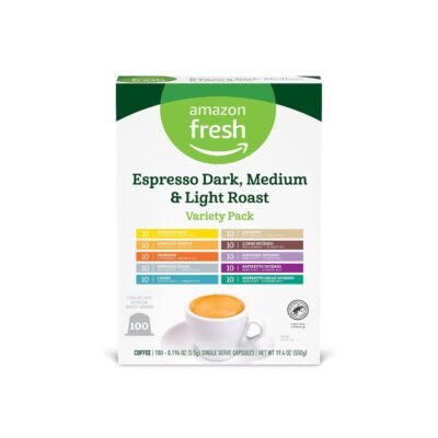 Amazon Fresh Espresso, Compatible with Nespresso Original Brewers, 100 Count Only $9.69