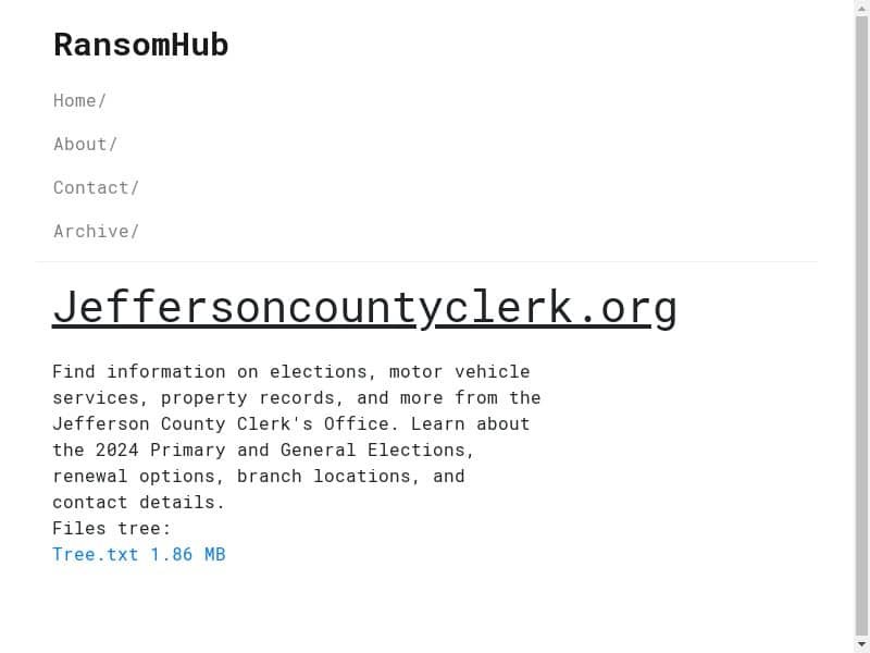 RansomHub claims responsibility for cyber attack on Jefferson County, KY clerk’s office