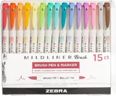 Zebra Pen Mildliner Brush Marker, Assorted Soft Colors, 15 Count Only $9.24