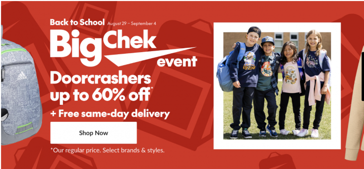 Sport Chek Canada Big Chek Event Doorcrashers: Save up to 60% off + Free Same Day Delivery