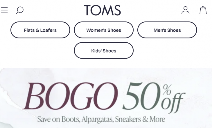 TOMS Canada: Buy One Get One 50% off with Promo Code + Sale