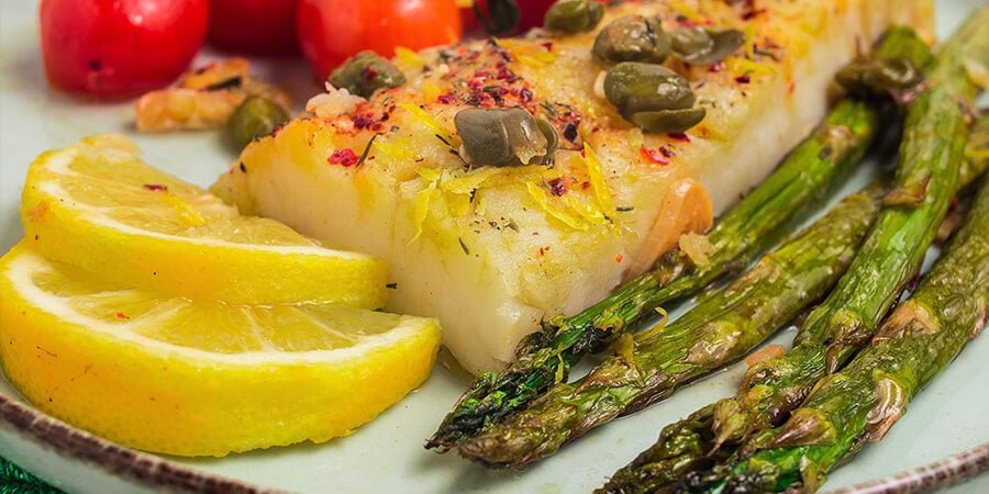 Easy Mediterranean Cod and Asparagus