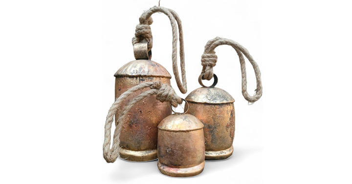 Set of 3 Metal Christmas Bells in Rustic Brass – Just $23.98!