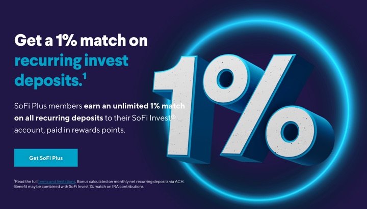 SoFi Invest: 1% Match on Recurring Deposits to Brokerage or IRA