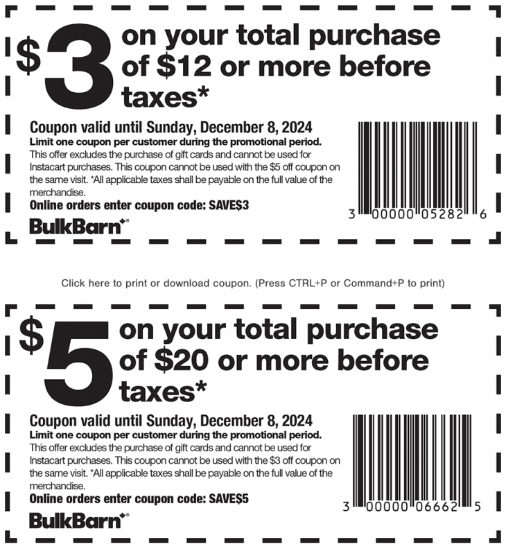 Bulk Barn Canada Black Friday Coupons and Flyer Deals: Save $3 to $5 Off Your Purchase with Coupons + 25% off Select Items