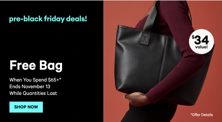 Joe Fresh Canada Pre Black Friday Deals: Get a Free Bag When You Spend $65 + Sale + Free Shipping