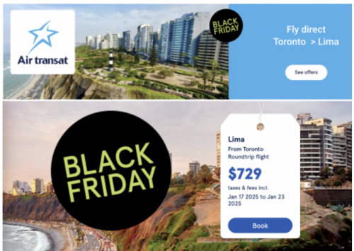 Air Transat Canada Black Friday Sale: Toronto – Lima, Roundtrip Flight for $729