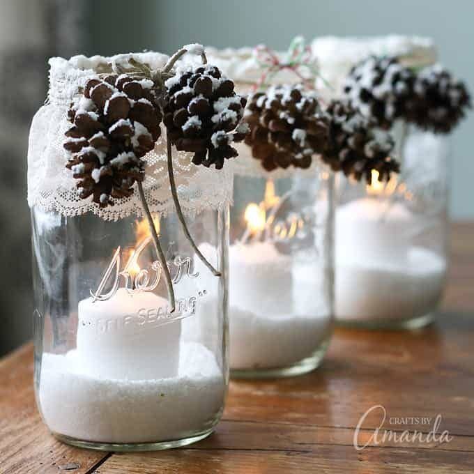 Winter Luminaries: Snowy Pinecone Candle Jars