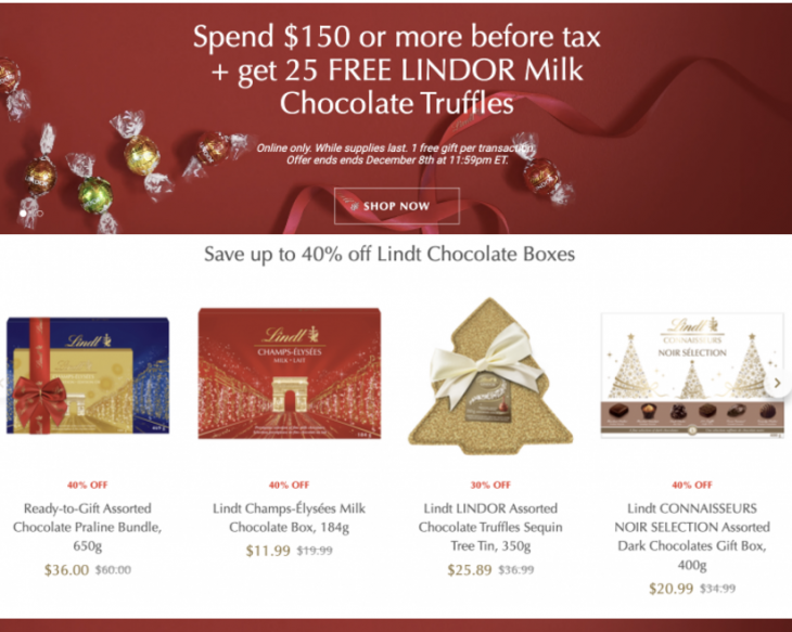 Lindt Chocolate Canada Sale: Save up to 40% off Chocolate Boxes + Free Ornament with Purchase of $150