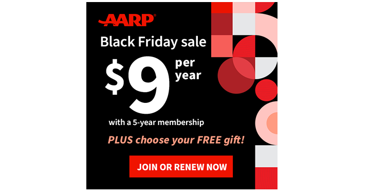 AARP Black Friday Sale – $9 per year with a 5-year membership! Plus get a Free Insulated Trunk Organizer or Red and Gray Spider Splash Day Bag!