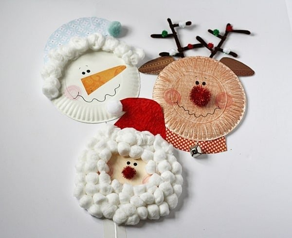 Paper Plate Santa, Snowman and Rudolph